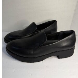 FitFlop Talia All Black Leather Slip On Comfort Loafers A08-090 Size 7